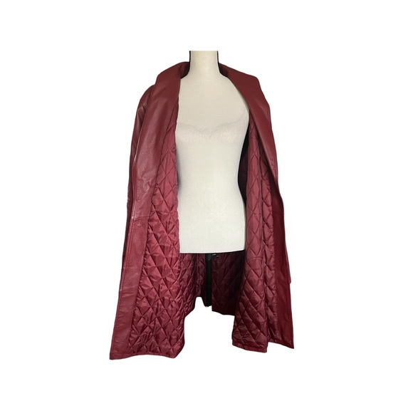 Dark Red Genuine 100% Leather Open Front Womens Coat. Sz 20W - Picture 6 of 9